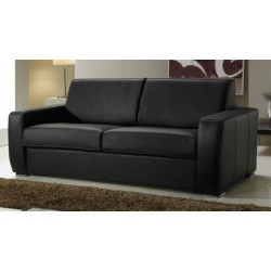 Canapé convertible cuir noir - couchage quotidien