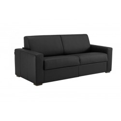 Canapé convertible en cuir noir matelas 14 cm ouverture express