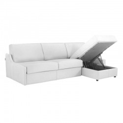 Canapé lit d'angle réversible accoudoirs extra plats en cuir de vachette blanc Canapé lit d'angle réversible accoudoirs extra plats en cuir de vachette blanc