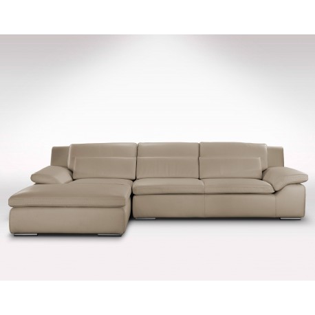 Canapé d'angle en cuir beige Adrano Glamour - grande méridienne