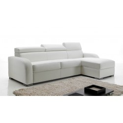 Canapé lit d'angle réversible en cuir avec coffre de rangement - cuir blanc
