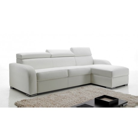 Canapé lit d'angle réversible en cuir avec coffre de rangement - cuir blanc