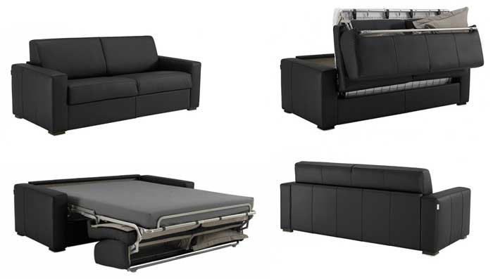 Canapé convertible en cuir noir matelas 14 cm