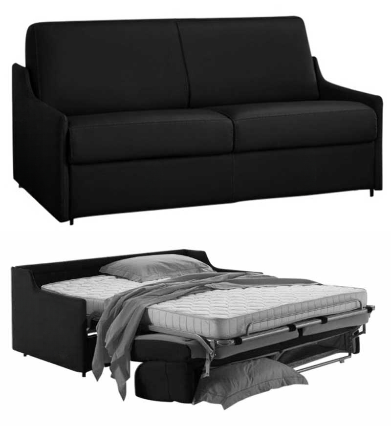 Canapé convertible gain de place cuir noir